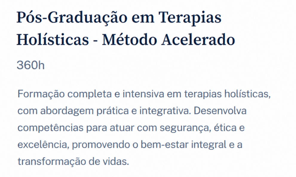 Pós-Graduação em Terapias Holísticas - Método Acelerado