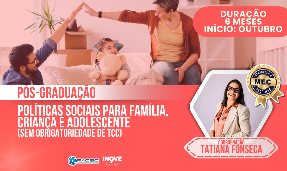 TAXA DE MATRÍCULA - PÓS GRADUAÇÃO EM POLÍTICAS SOCIAIS PARA FAMÍLIA, CRIANÇA E ADOLESCENTE